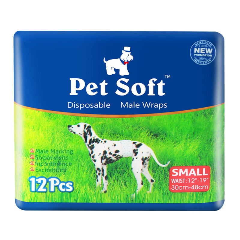 Pet Soft Disposable Male Dog Wraps - Dog Diapers for Male Dogs, Puppy Diapers 12pcs Small - Image 1